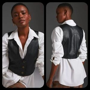 NWT Anthro Pilcro Faux Leather Black Vest XXS